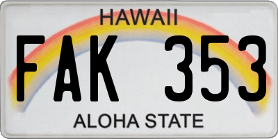 HI license plate FAK353