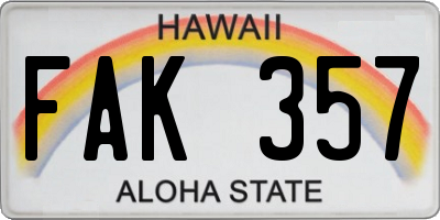 HI license plate FAK357