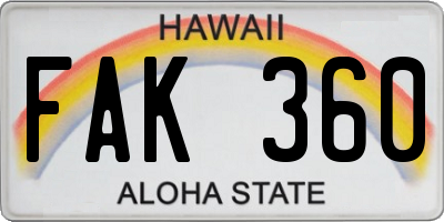 HI license plate FAK360