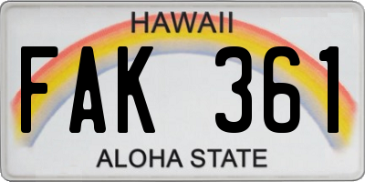 HI license plate FAK361