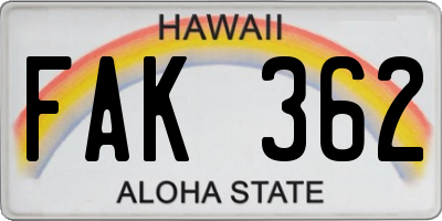 HI license plate FAK362