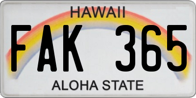 HI license plate FAK365
