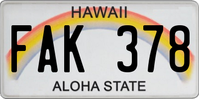 HI license plate FAK378