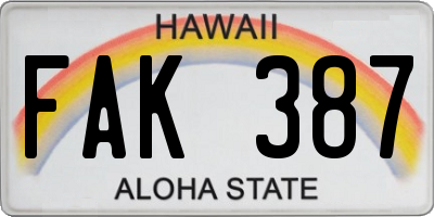 HI license plate FAK387