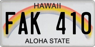 HI license plate FAK410