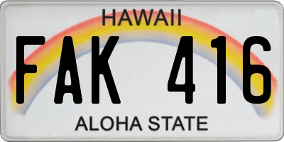 HI license plate FAK416