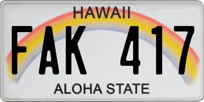 HI license plate FAK417