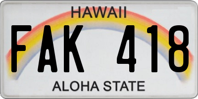 HI license plate FAK418