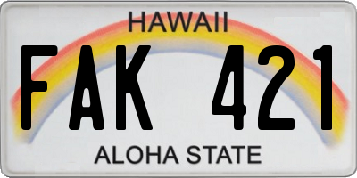 HI license plate FAK421