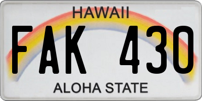 HI license plate FAK430