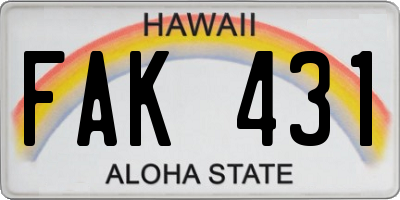HI license plate FAK431