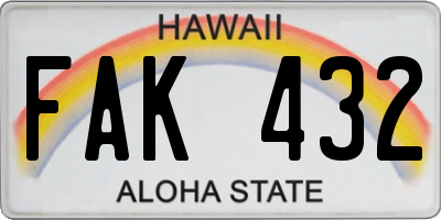HI license plate FAK432