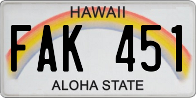 HI license plate FAK451