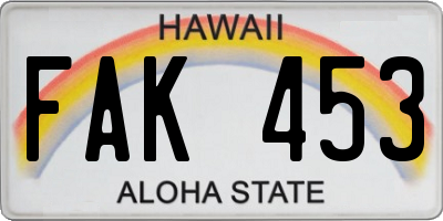 HI license plate FAK453