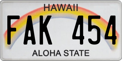 HI license plate FAK454