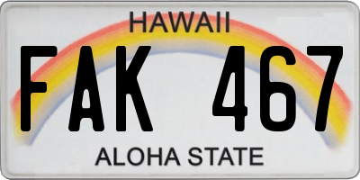 HI license plate FAK467