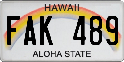 HI license plate FAK489