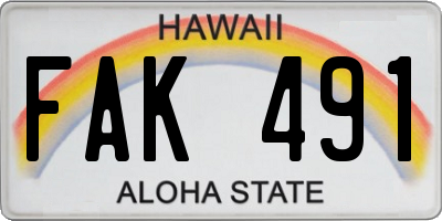 HI license plate FAK491