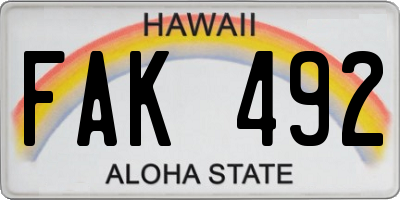 HI license plate FAK492