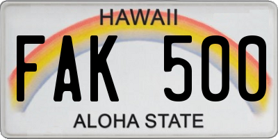 HI license plate FAK500