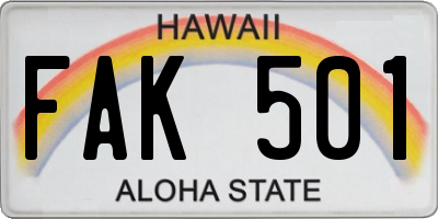 HI license plate FAK501