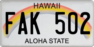 HI license plate FAK502