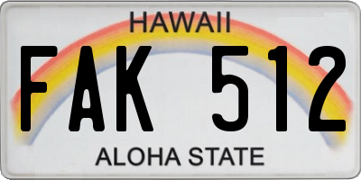 HI license plate FAK512