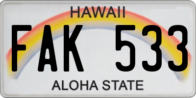 HI license plate FAK533