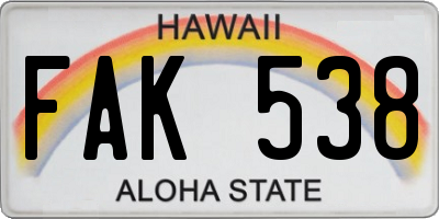 HI license plate FAK538