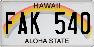 HI license plate FAK540