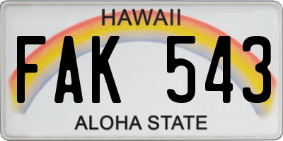 HI license plate FAK543