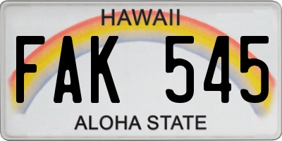 HI license plate FAK545