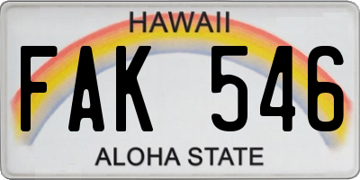 HI license plate FAK546