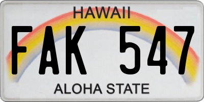 HI license plate FAK547