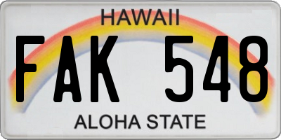 HI license plate FAK548