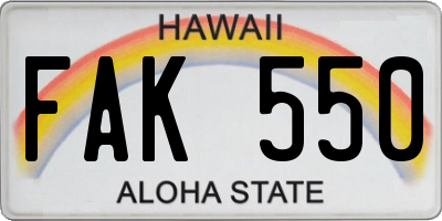HI license plate FAK550