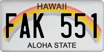 HI license plate FAK551