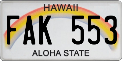 HI license plate FAK553