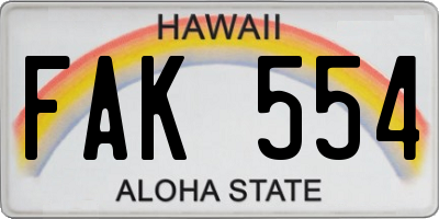 HI license plate FAK554