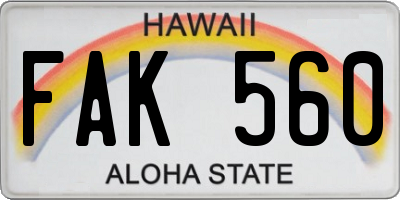 HI license plate FAK560