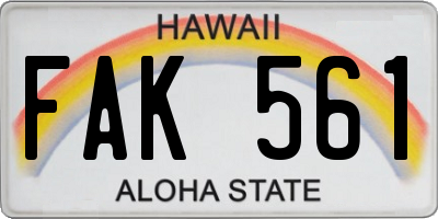 HI license plate FAK561