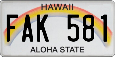 HI license plate FAK581
