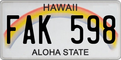 HI license plate FAK598