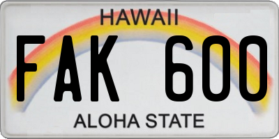 HI license plate FAK600