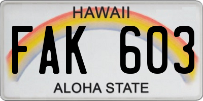 HI license plate FAK603