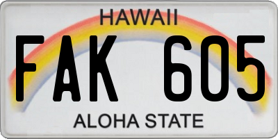 HI license plate FAK605