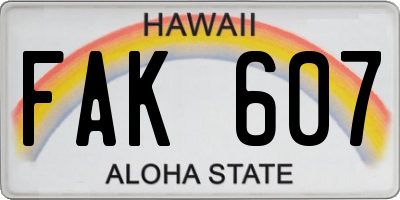 HI license plate FAK607