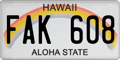 HI license plate FAK608