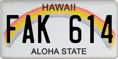 HI license plate FAK614
