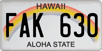 HI license plate FAK630